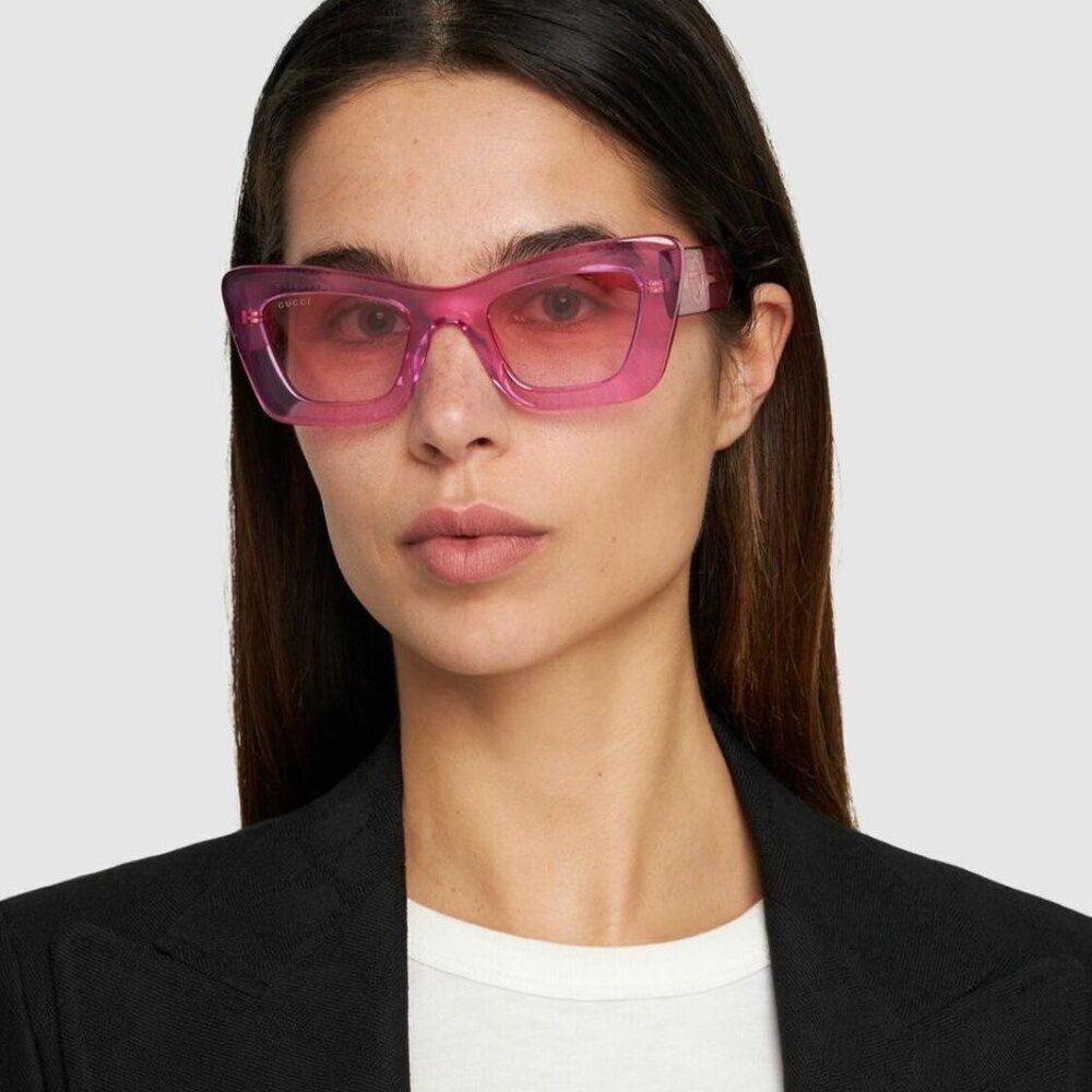 Gucci Women Sunglasses Transparent Pink Gradient Butterfly GG1552S 003 NEW - Picture 2 of 12